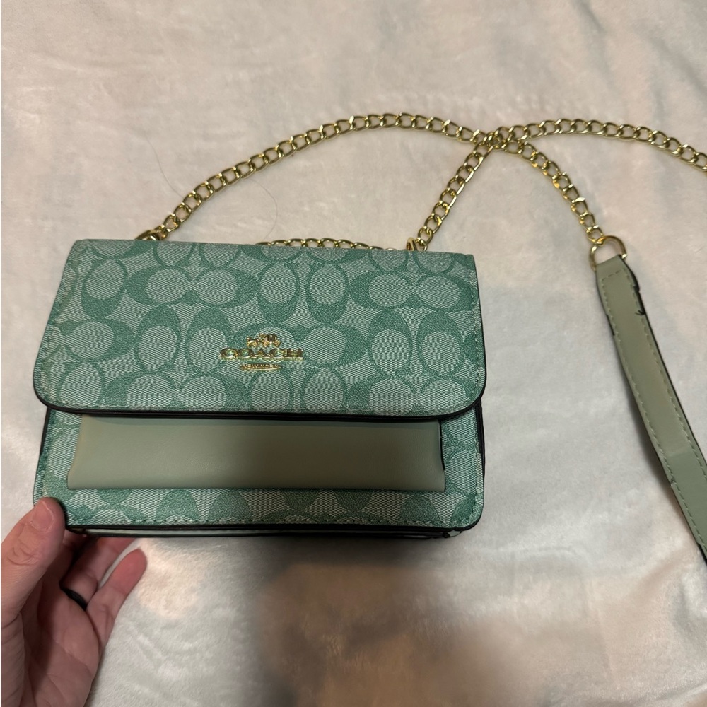 Coach Mint Green Crossbody Bag with Gold Chain